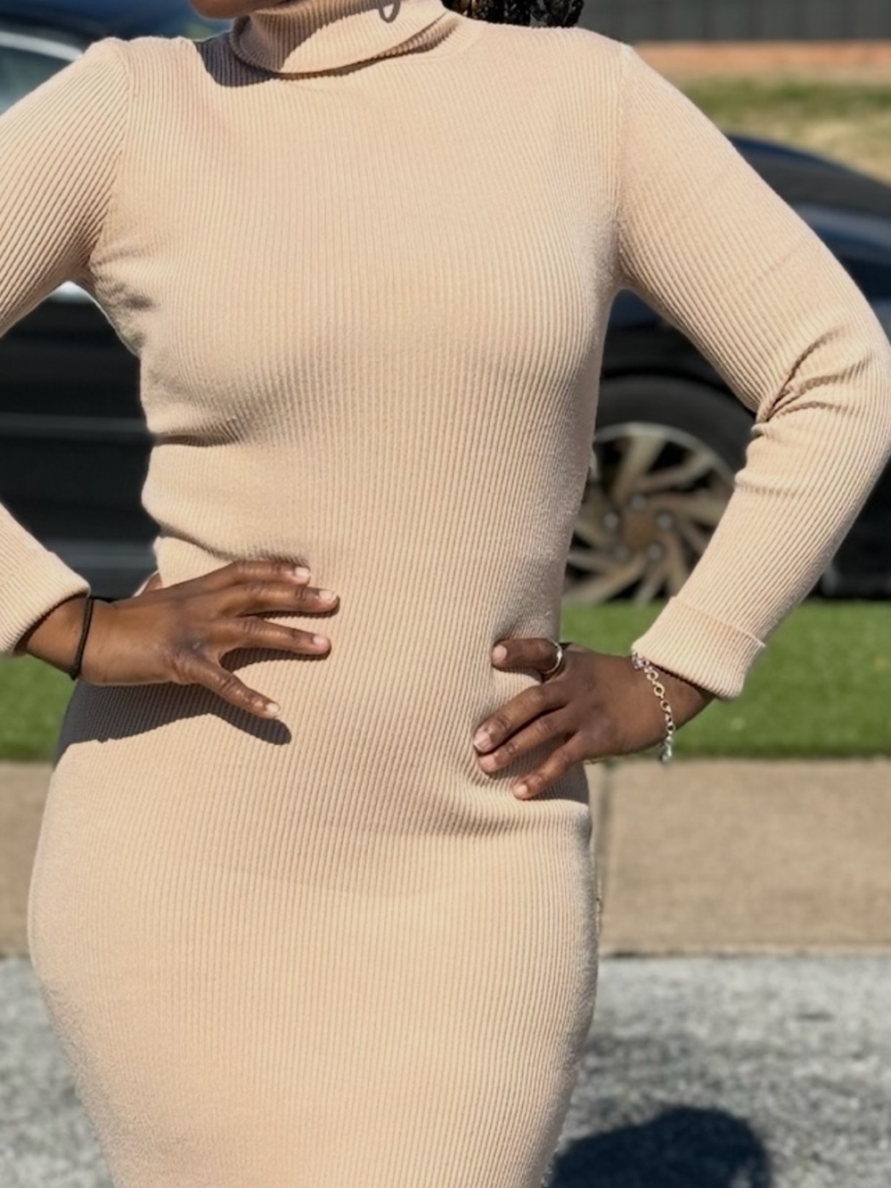 Forever 21 Beige/Tan Ribbed Bodycon Dress